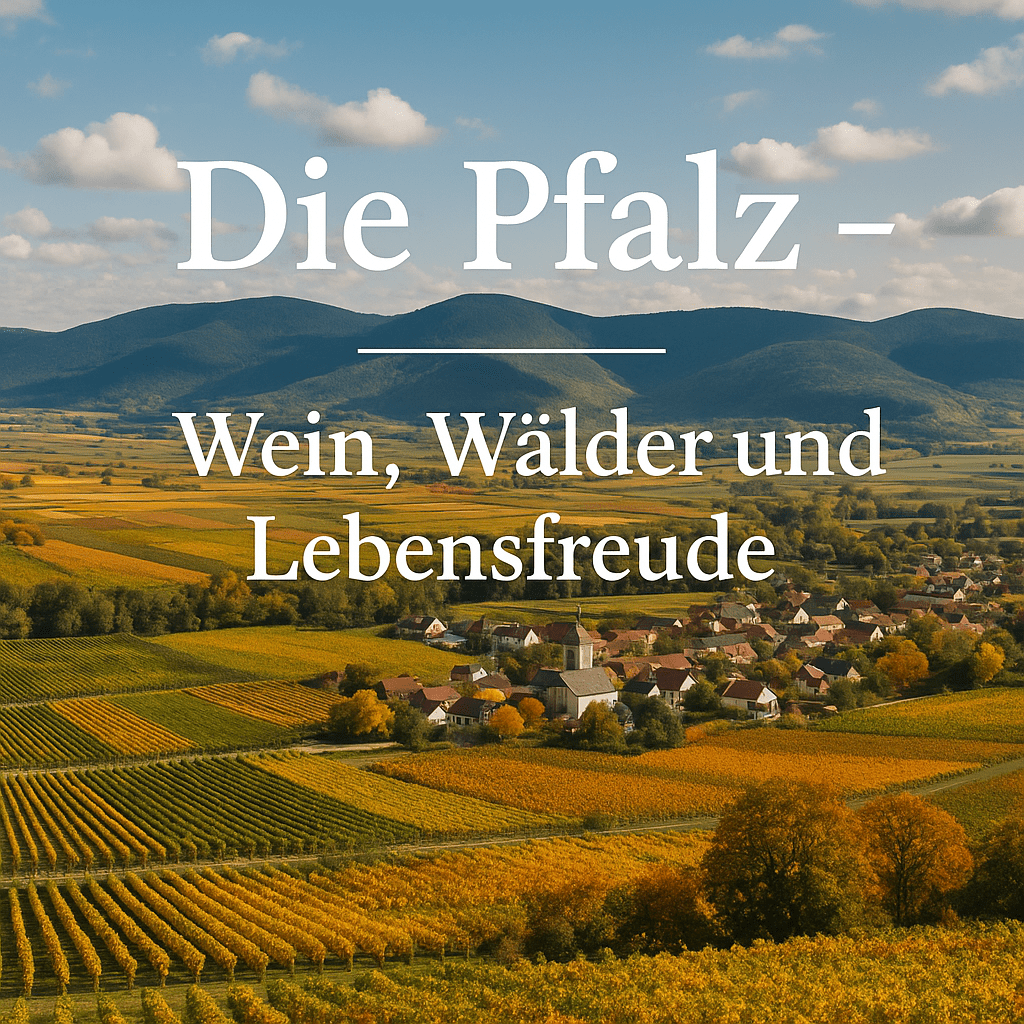 Die Pfalz mit Weinbergen und Wäldern im Hintergrund