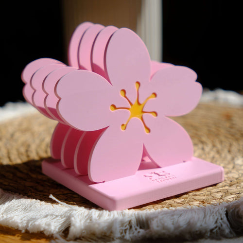 Mandelblüten Untersetzer Set – 4 Stück mit Halter im Pfalz-Design